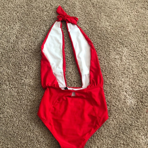 Red One Piece Halter Swimsuit - Picture 2 of 3